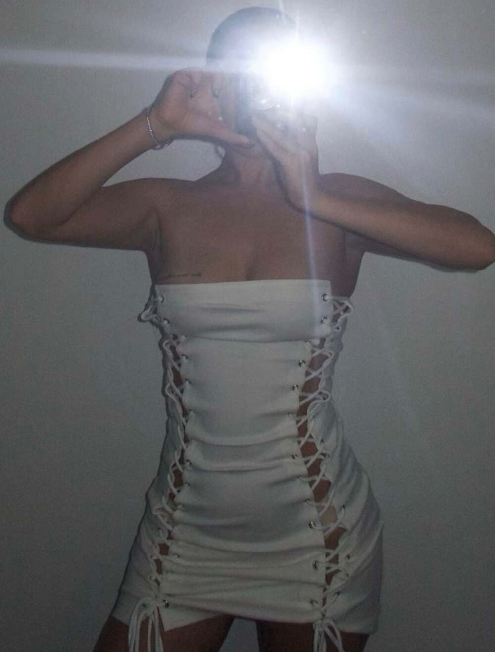 Amy Lynn Athens lace-up strapless mini dress in white